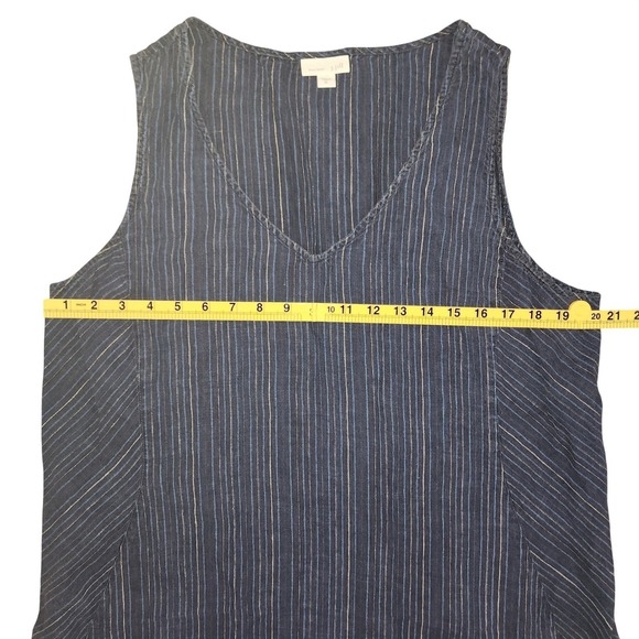 J. Jill Love Linen Blue Striped Dress Sleeveless Hi Lo Pocket Lagenlook XL - Picture 9 of 10